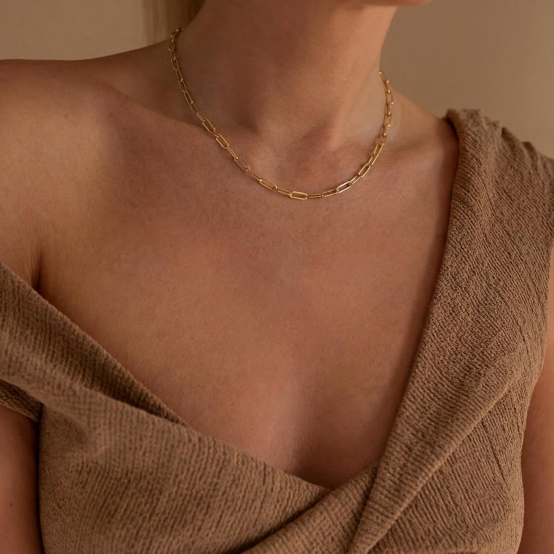 Tewiky Gold Chain for Women, 14k Gold Plated Paperclip Chain Necklace Dainty Choker Necklaces Simple Chunky Paperclip Chain Jewelry - Image 2