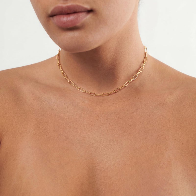 Tewiky Gold Chain for Women, 14k Gold Plated Paperclip Chain Necklace Dainty Choker Necklaces Simple Chunky Paperclip Chain Jewelry - Image 3