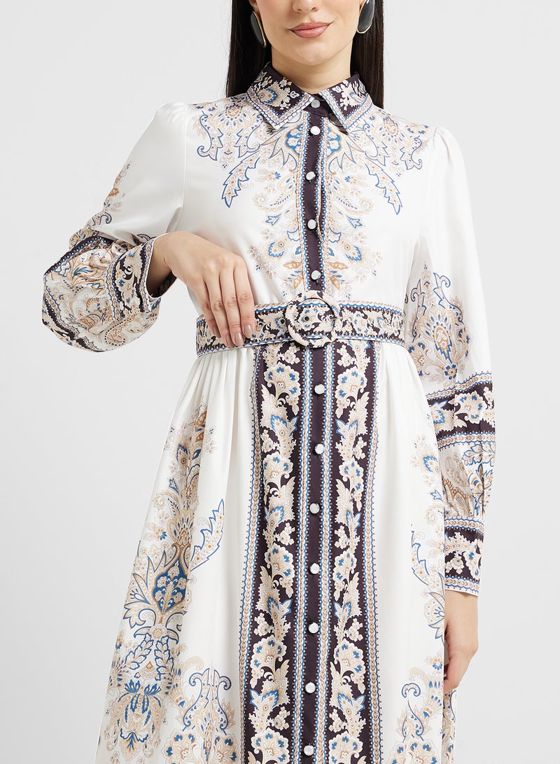 خزانة فستان قميص بحزام مطبوع - Image 3