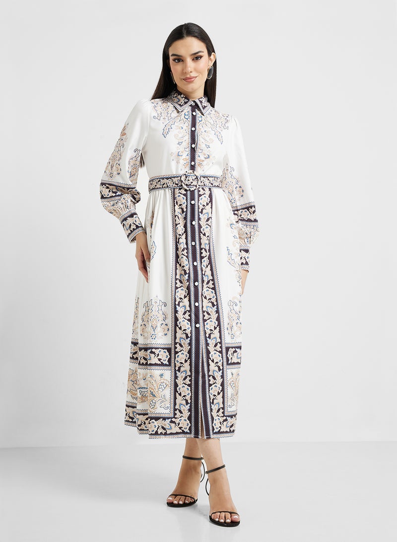 خزانة فستان قميص بحزام مطبوع - Image 4