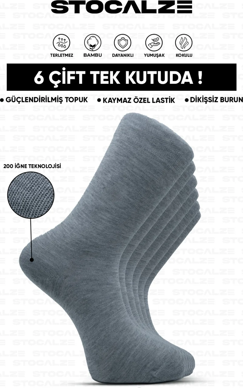 Stocalze Men's Bamboo Long Socks. Premium 6-Piece Boxed Perfumed Seamless Plain Men's Anthracite Socks