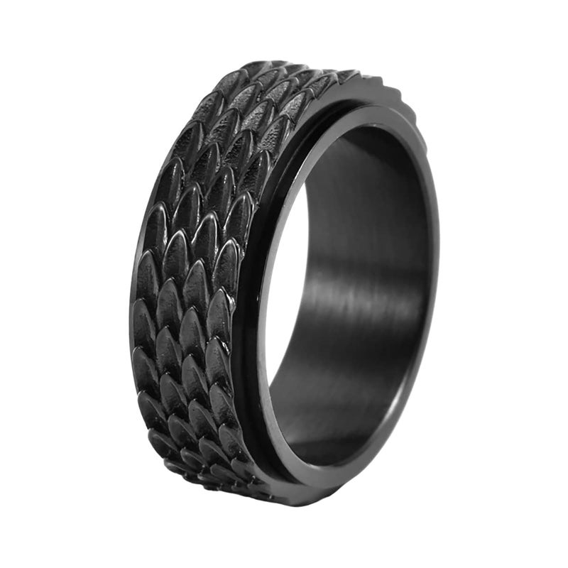 Nanafast Dragon Scale Anxiety Ring for Men Cool Stainless Steel Snake Dragon Scales Spinner Rings Fidget Ring Mens Ring Gift-Black-9 - Image 1