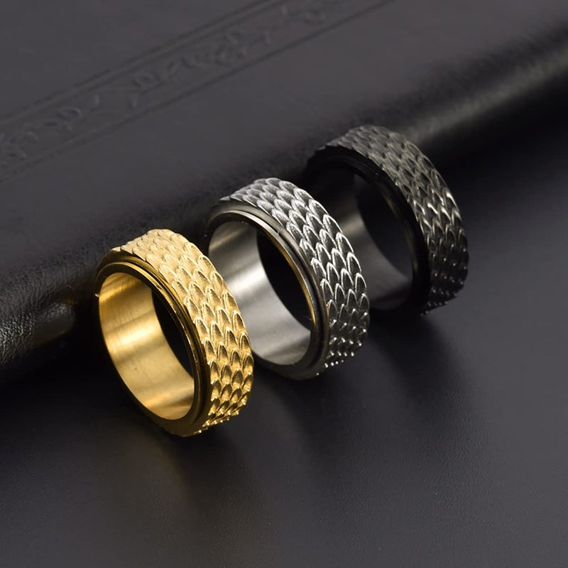Nanafast Dragon Scale Anxiety Ring for Men Cool Stainless Steel Snake Dragon Scales Spinner Rings Fidget Ring Mens Ring Gift-Black-9 - Image 3