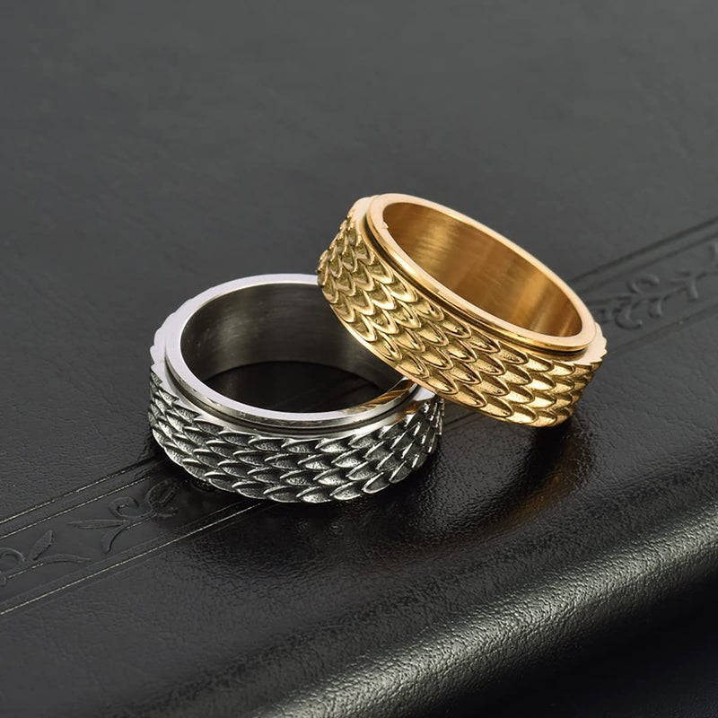 Nanafast Dragon Scale Anxiety Ring for Men Cool Stainless Steel Snake Dragon Scales Spinner Rings Fidget Ring Mens Ring Gift-Black-9 - Image 4