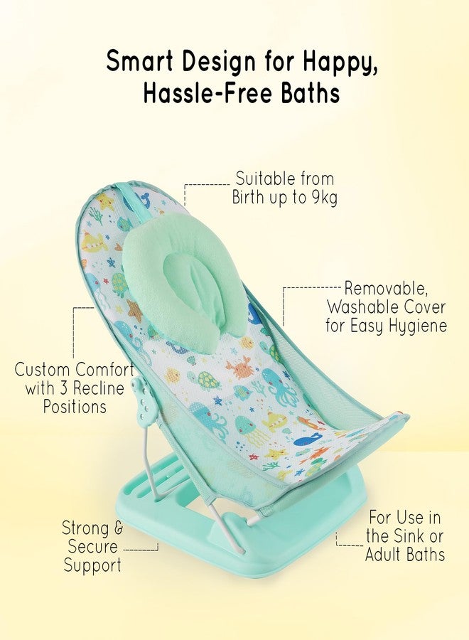 Nuluv Premium Baby Bather | Bath Chair for Newborns and Infants 0-3 Months | Foldable | 3 Position Adjustable Chair | Anti Skid Base | Washable Soft Mesh Seat | for Babies Upto 5Kg (Aqua) - Image 4