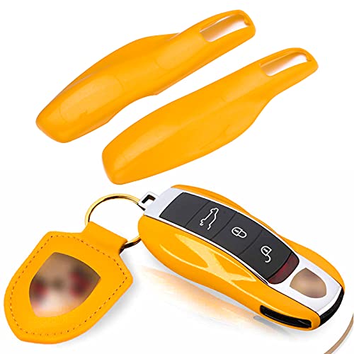 x xotic tech Xotic Tech Yellow Smart Remote Key Fob Protector Cover Shell Case Holder Compatible with Porsche Boxster Cayenne Panamera Cayman Macan Carrera 911 991 918 Spyder(Fits 3 Button) - Image 1
