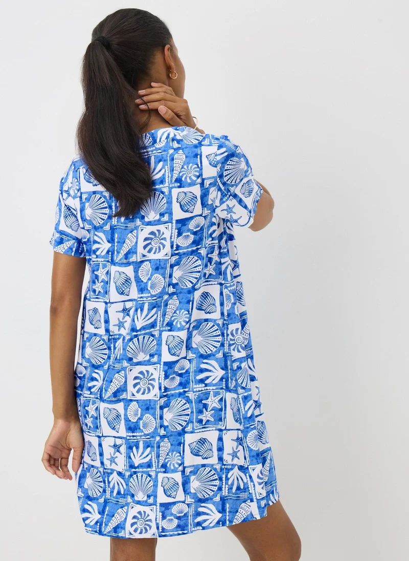 Matalan Blue Shell Pattern Popover Tunic Dress