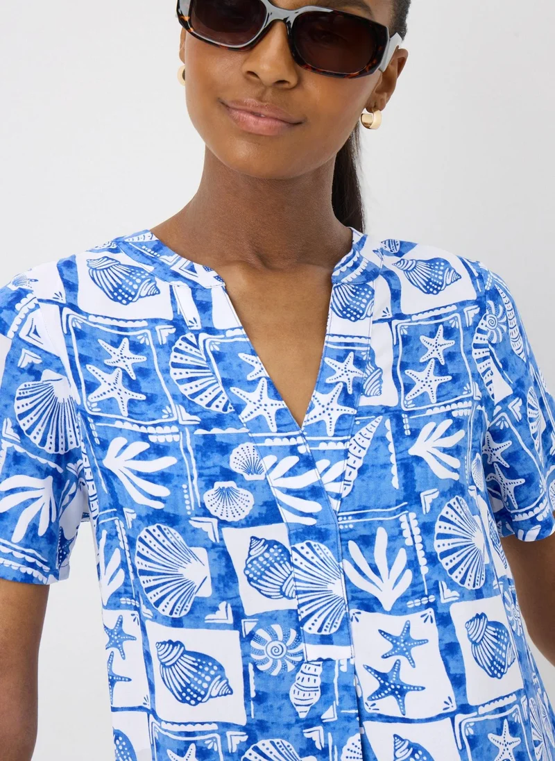 Matalan Blue Shell Pattern Popover Tunic Dress