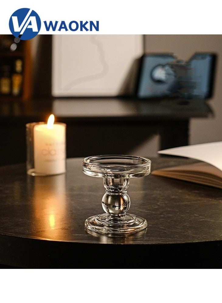 WAOKN Glass Candlesticks Pillar Candles Wedding Decoration Candlestick Dinner decorations Restaurant decoration Short version 8.2CM high  - Image 1