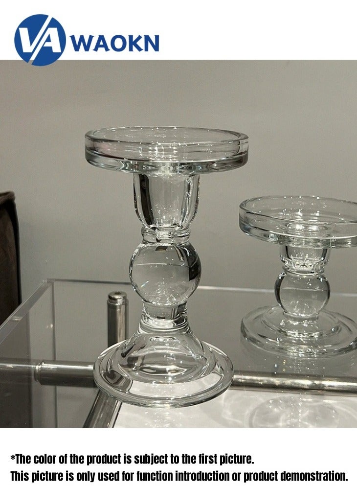 WAOKN Glass Candlesticks Pillar Candles Wedding Decoration Candlestick Dinner decorations Restaurant decoration Short version 8.2CM high  - Image 2