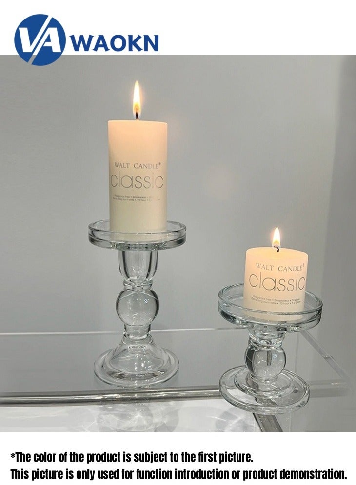WAOKN Glass Candlesticks Pillar Candles Wedding Decoration Candlestick Dinner decorations Restaurant decoration Short version 8.2CM high  - Image 3