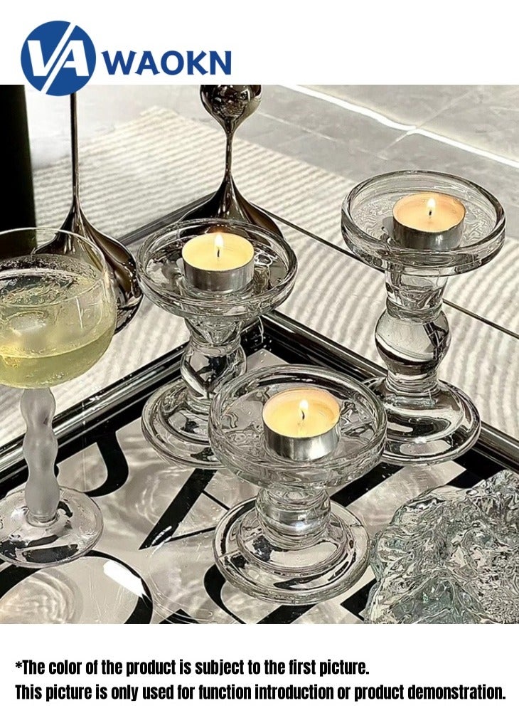 WAOKN Glass Candlesticks Pillar Candles Wedding Decoration Candlestick Dinner decorations Restaurant decoration Short version 8.2CM high  - Image 4