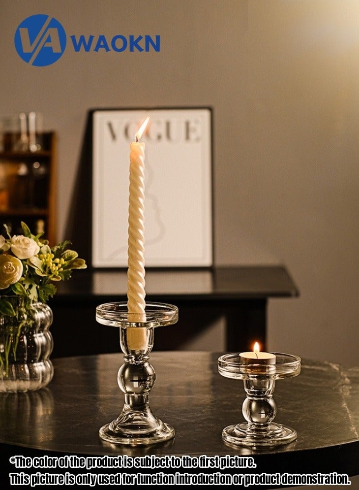 WAOKN Glass Candlesticks Pillar Candles Wedding Decoration Candlestick Dinner decorations Restaurant decoration Short version 8.2CM high  - Image 5