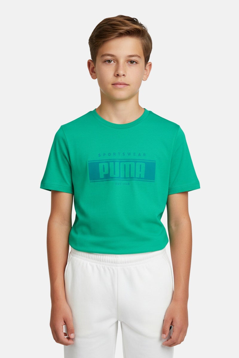 PUMA Kids Boy Graphic Print Short Sleeve Outdoor T-Shirt, Green - Image 1