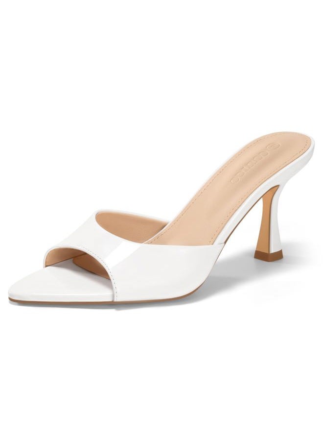 Coutgo Womens Heeled Mules Pointed Peep Toe High Heels Slip On Backless Mule Sandals Dress Shoes, White, 8.5 - Image 1