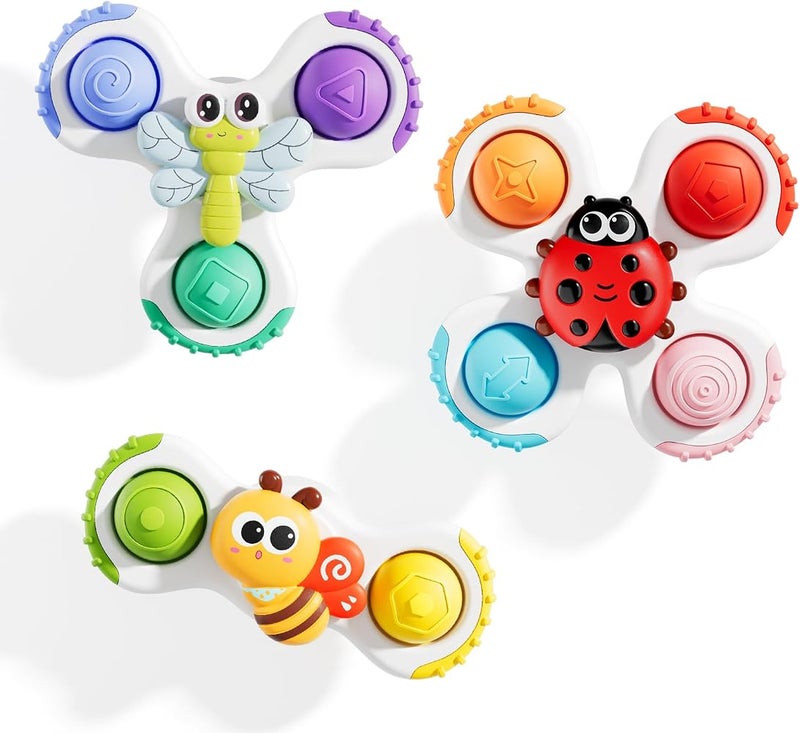 ALASOU 3PCS Pop Suction Cup Spinner Toys for 1 Year Old Boy Girl|Novelty Spinning Tops Toddler Toys Age 1-2|Sensory Baby Bath Toy for Toddlers 1-3|12 18 Months Boy Birthday Gift for Infant - Image 1