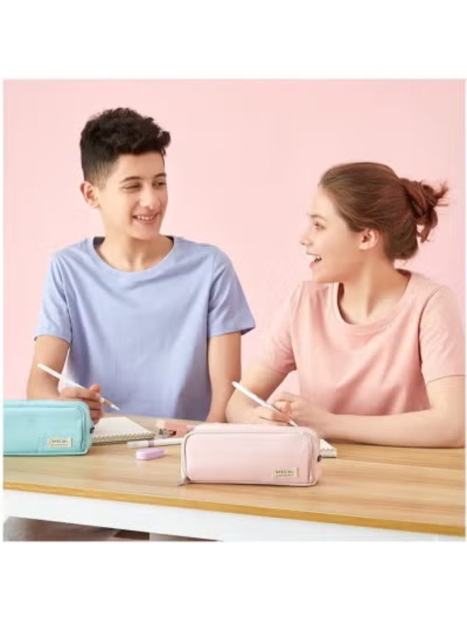 Large Capacity Pencil Case, Three Compartment Pencil Case, Suitable for School Teenagers, Girls, Boys, And Women's Stationery Bag, Convenient Storage Bag, Outdoor Travel Storage Bag - Pink - Image 4