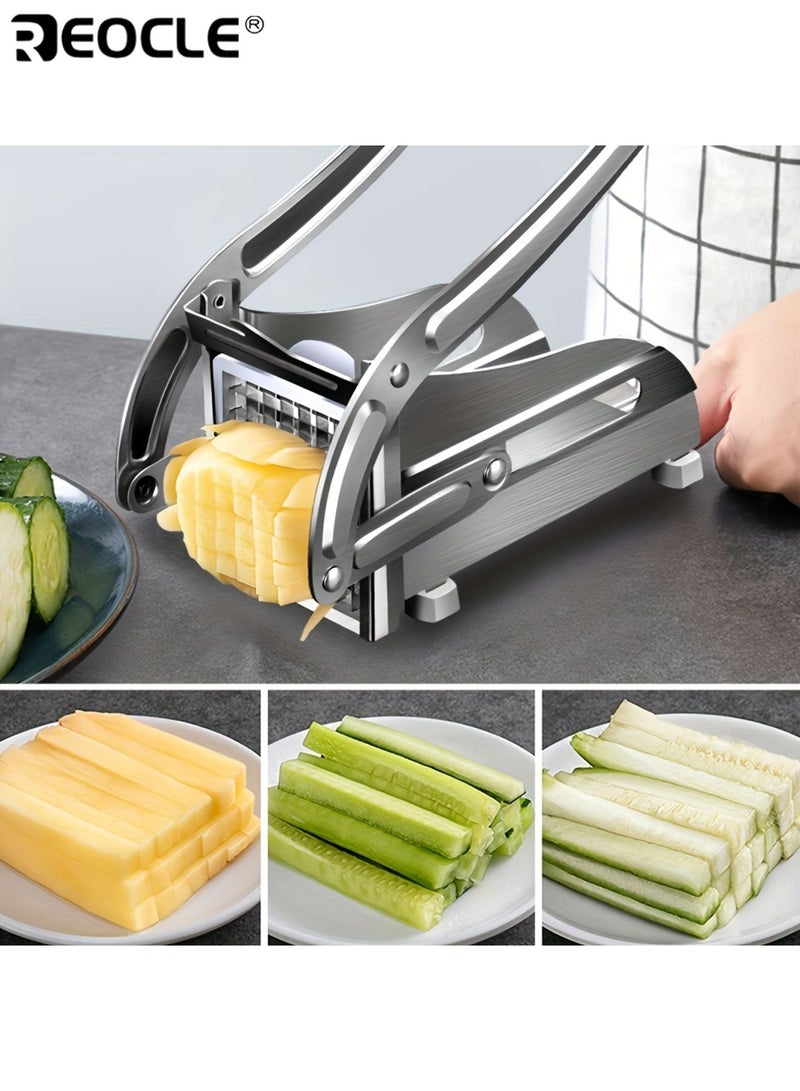 REOCLE Stainless Steel Fruit Vegetable Cutter Heavy Duty Potato Chipper French Fries Slicer for Carrot Cucumber Onion Multi-Purpose Kitchen Chopper - Image 3