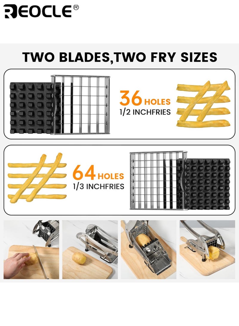 REOCLE Stainless Steel Fruit Vegetable Cutter Heavy Duty Potato Chipper French Fries Slicer for Carrot Cucumber Onion Multi-Purpose Kitchen Chopper - Image 2