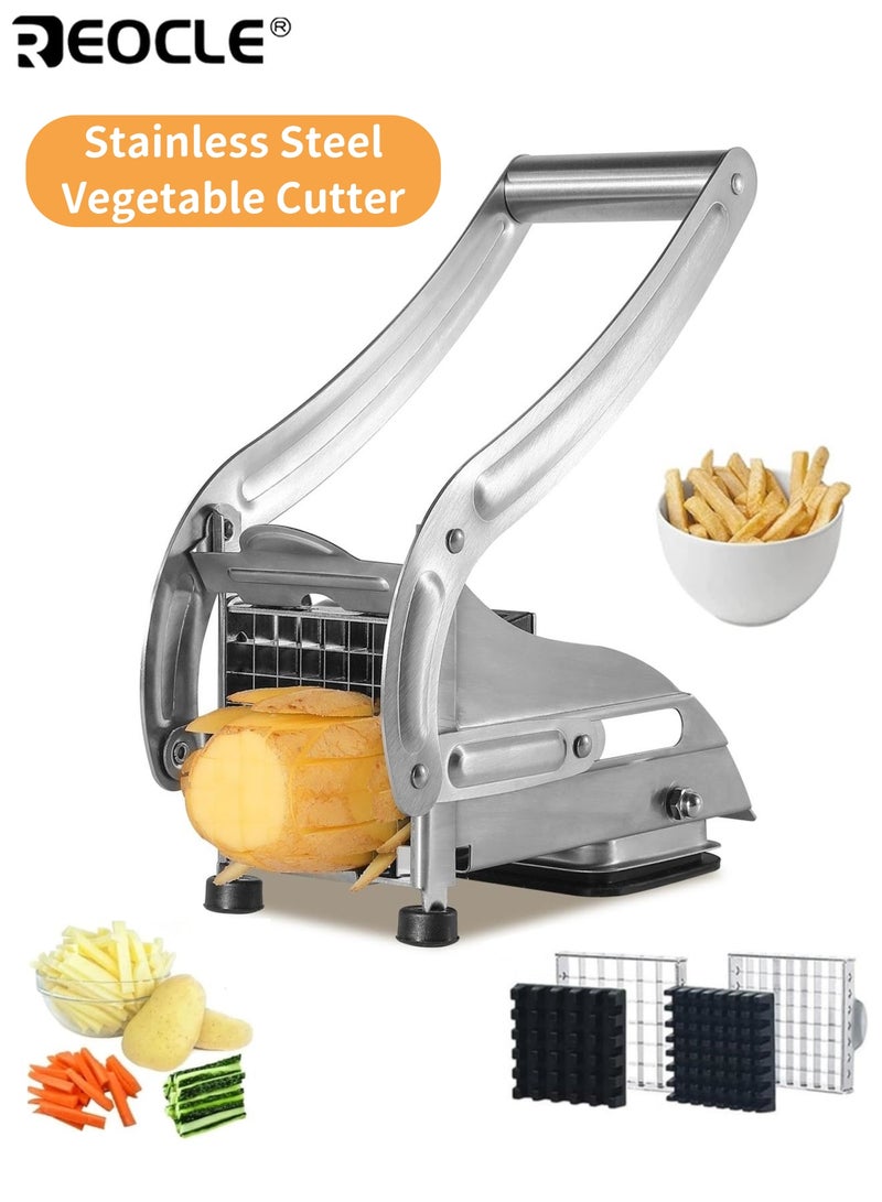 REOCLE Stainless Steel Fruit Vegetable Cutter Heavy Duty Potato Chipper French Fries Slicer for Carrot Cucumber Onion Multi-Purpose Kitchen Chopper - Image 1