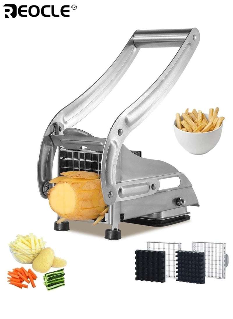 REOCLE Stainless Steel Fruit Vegetable Cutter Heavy Duty Potato Chipper French Fries Slicer for Carrot Cucumber Onion Multi-Purpose Kitchen Chopper - Image 1