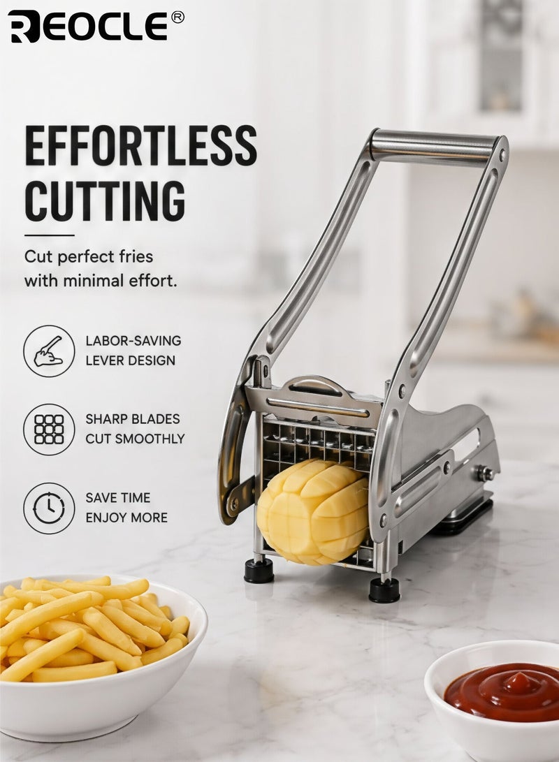 REOCLE Stainless Steel Fruit Vegetable Cutter Heavy Duty Potato Chipper French Fries Slicer for Carrot Cucumber Onion Multi-Purpose Kitchen Chopper - Image 4
