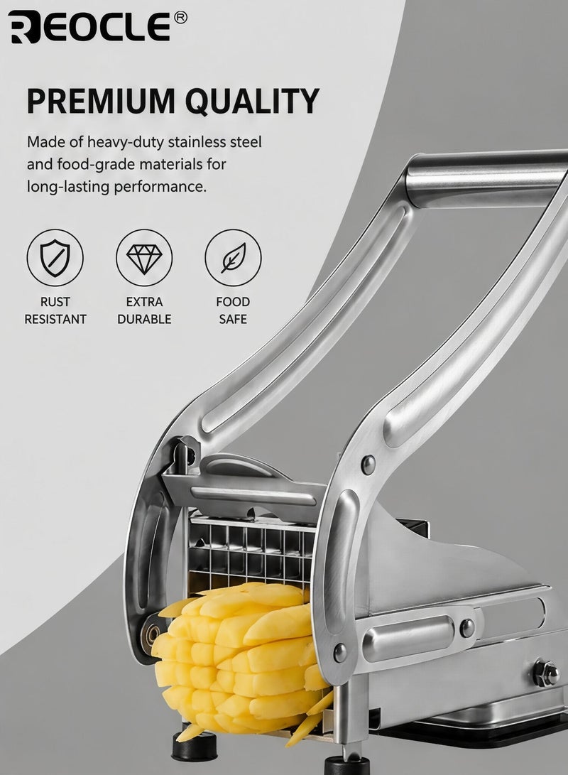 REOCLE Stainless Steel Fruit Vegetable Cutter Heavy Duty Potato Chipper French Fries Slicer for Carrot Cucumber Onion Multi-Purpose Kitchen Chopper - Image 3