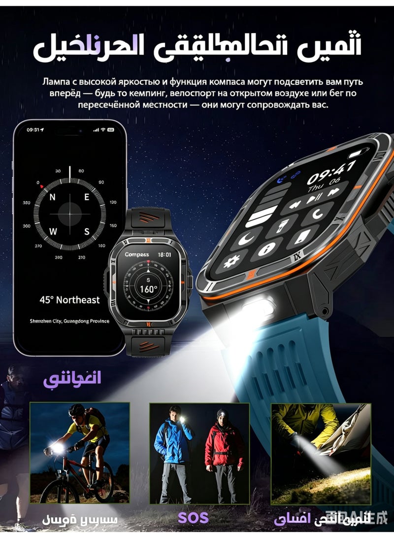 ساعة ذكية عسكرية 2026 للرجال، شاشة AMOLED HD 2.01 بوصة، مكالمات بلوتوث، متتبع لياقة بدنية مع مراقب معدل ضربات القلب و SpO2 والنوم، مقاومة للماء IP68 لنظامي Android و iOS - Image 4