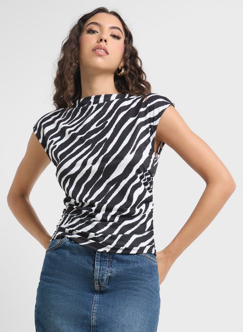 High Neck Printed Knit Top