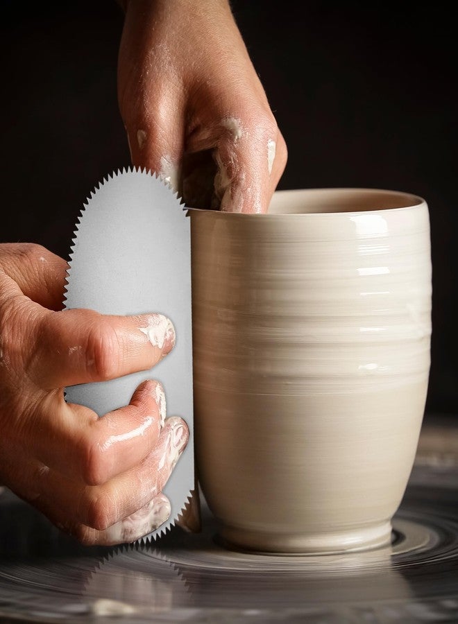 YOKIVE 6Pcs Steel Pottery Tools, Serrated Scraper Clay Ribs 3.94" x 1.99" Stainless Steel Sculpture Modeling Cutter Ceramic Tools with 2 Beige Chamois Cloth - Image 5