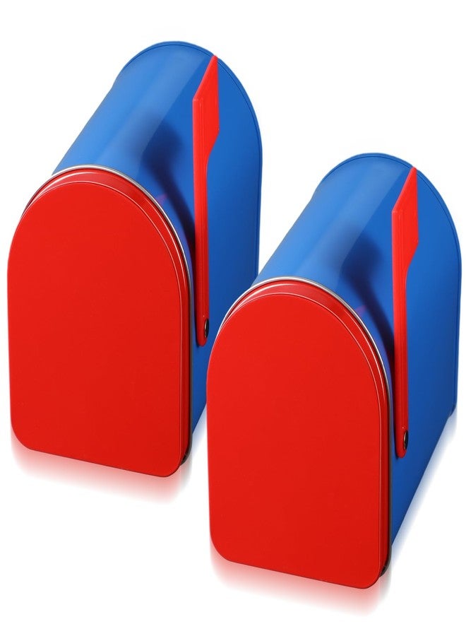 Tandefio 2 Pcs 5'' x 3'' Tinplate Mailbox Toy Valentines Mini Tin Small Decorative Mailbox DIY Craft Gift for Boys and Girls Greeting Card Galentine's Day Party Prize Supply (Royal Blue) - Image 1