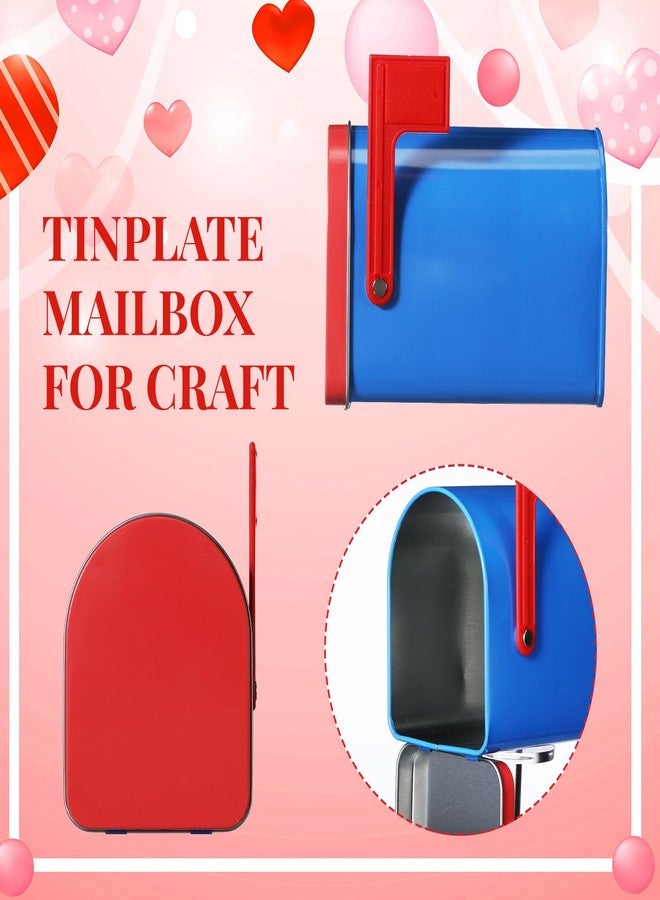 Tandefio 2 Pcs 5'' x 3'' Tinplate Mailbox Toy Valentines Mini Tin Small Decorative Mailbox DIY Craft Gift for Boys and Girls Greeting Card Galentine's Day Party Prize Supply (Royal Blue) - Image 2