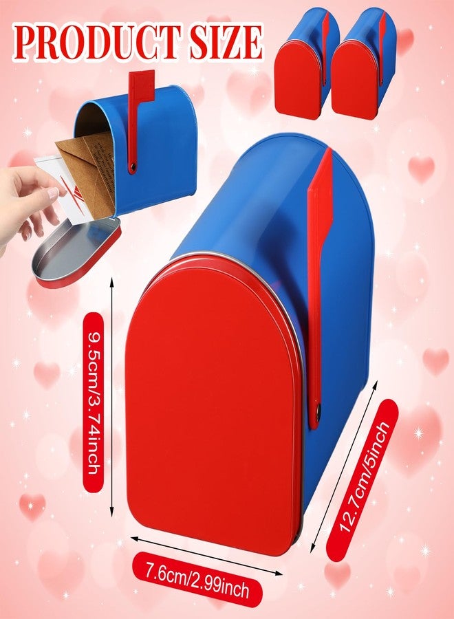 Tandefio 2 Pcs 5'' x 3'' Tinplate Mailbox Toy Valentines Mini Tin Small Decorative Mailbox DIY Craft Gift for Boys and Girls Greeting Card Galentine's Day Party Prize Supply (Royal Blue) - Image 3