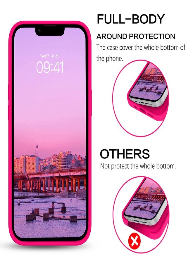 بنتوبين جراب BENTOBEN لهاتف iPhone 14 Plus، غطاء هاتف نحيف من السيليكون السائل والمطاط الناعم المقاوم للخدش والصدمات مع بطانة من الألياف الدقيقة، لون وردي فاقع - Image 4