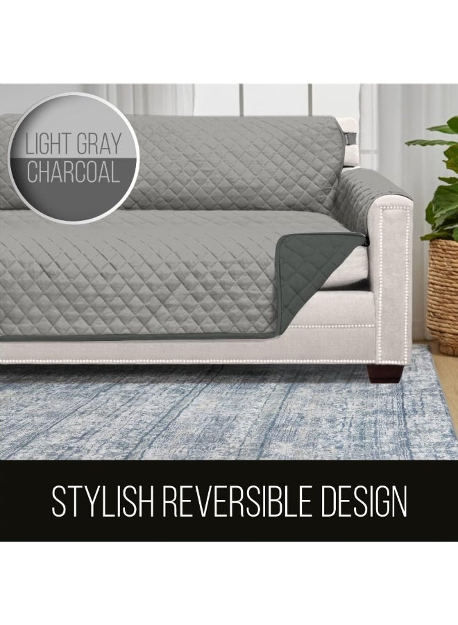 Sofa Shield Couch Slip Cover with Patented Strap, Cushion Protector, US Designed Reversible Stain and Dog Tear Resistant Slipcover, 70 inch Seat, Washable Covers for Dogs Pets, Light Gray Charcoal - Image 2