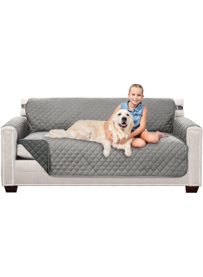 Sofa Shield Couch Slip Cover with Patented Strap, Cushion Protector, US Designed Reversible Stain and Dog Tear Resistant Slipcover, 70 inch Seat, Washable Covers for Dogs Pets, Light Gray Charcoal - Image 3