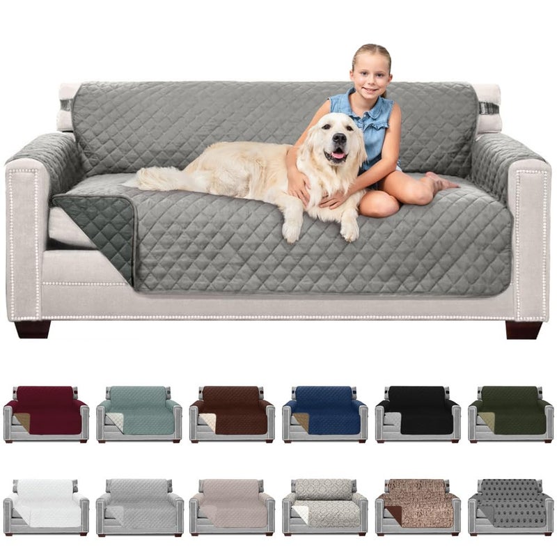 Sofa Shield Couch Slip Cover with Patented Strap, Cushion Protector, US Designed Reversible Stain and Dog Tear Resistant Slipcover, 70 inch Seat, Washable Covers for Dogs Pets, Light Gray Charcoal - Image 1
