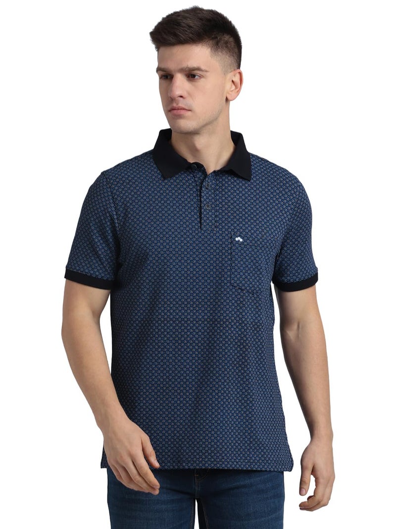 Turtle Men Cotton Stretch Slim Fit Blue Polo T-Shirt - Image 1