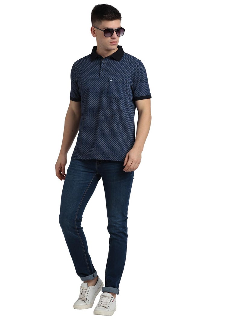 Turtle Men Cotton Stretch Slim Fit Blue Polo T-Shirt - Image 5