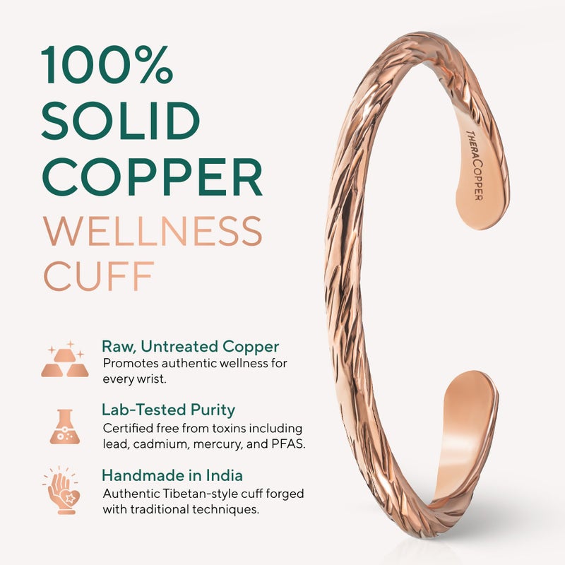 TheraCopper Copper Bracelet for Men & Women â€” 100% Pure Copper Bracelets â€” Raw, Solid & Uncoated Authentic Handmade Tibetan Bracelet Cuff Bangles (Distressed) - Image 2