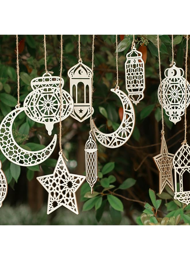 إيروريكس زينة رمضان 6 قطع كبيرة من زينة رمضان كريم الخشبية المعلقة زينة عيد مبارك زينة نجمة القمر زينة معلقة لرمضان مبارك ديكور حائط باب نافذة لوازم الحفلات - Image 5