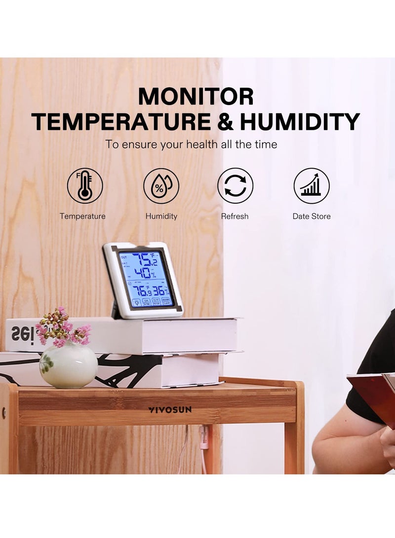 Excefore Indoor Outdoor Thermometer, Digital Thermometer and Hygrometer with 3 Remote Sensors, Touch Wireless Digital Hygrograph, Temperature and Humidity Monitor Indoor Outdoor Weather Clock - Image 5