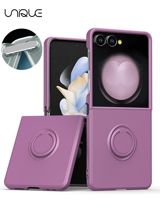 يونيك لحافظة Samsung Galaxy Z Flip 7 [مع حامل دائري قابل للدوران بزاوية 360 درجة] [دعم حامل السيارة المغناطيسي] - كمبيوتر صلب وغطاء TPU ناعم - مع مصد مقاوم للصدمات وظهر مضاد للخدش - موصل معدني قابل للطي مريح - Cherry Blossom Purple
