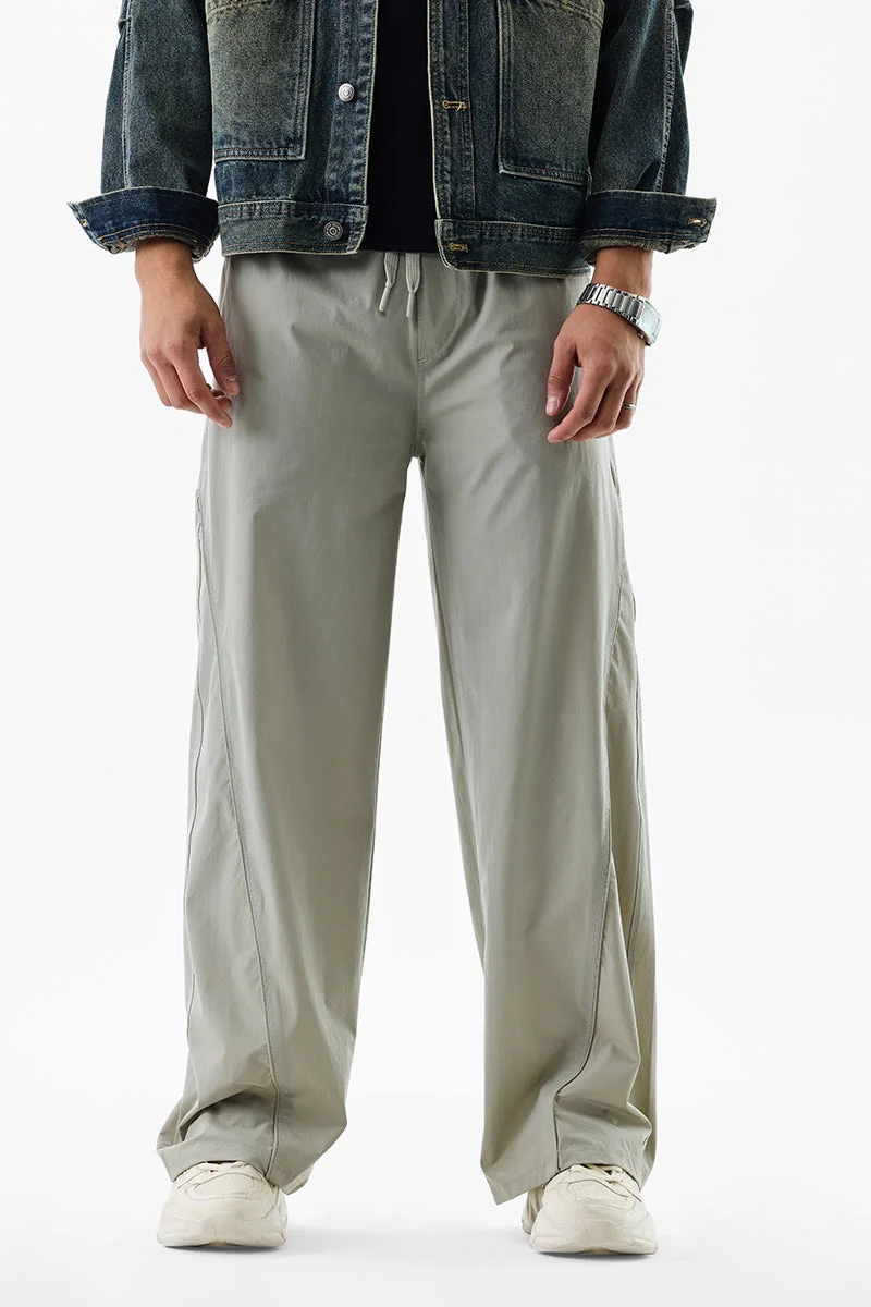 SNITCH Light Grey Solid Relaxed Casual Trousers