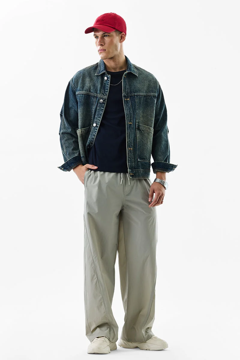SNITCH Light Grey Solid Relaxed Casual Trousers