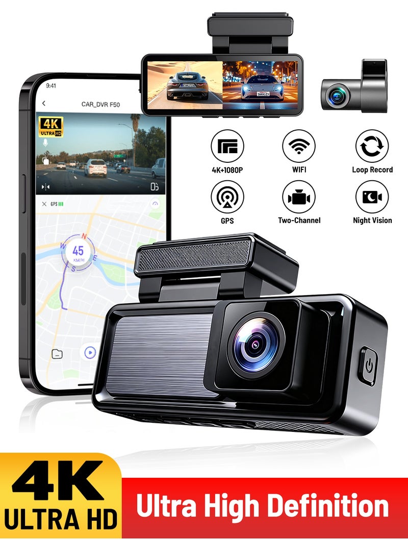 دانسينت كاميرا سيارة 4K Ultra HD 3.2 بوصة IPS 1080P كاميرا خلفية للسيارة للرؤية الليلية تحكم عبر تطبيق Wi-Fi مراقبة 24 ساعة مسجل فيديو - Image 1