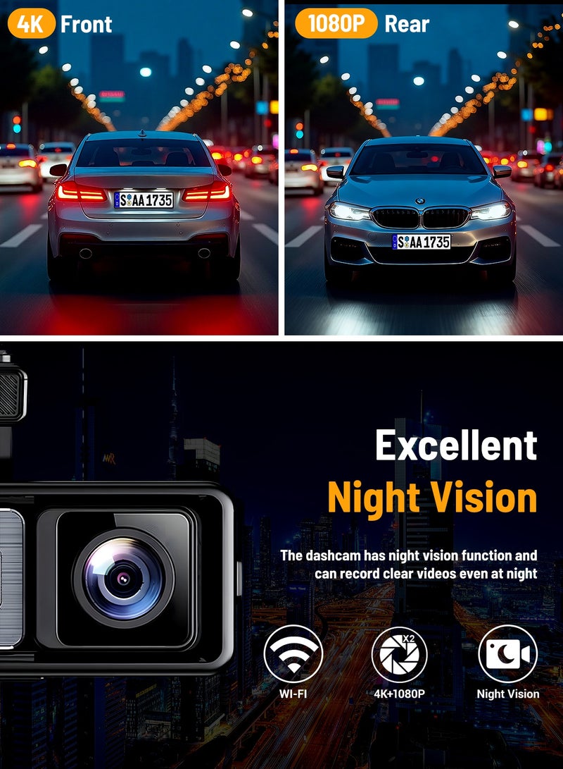 دانسينت كاميرا سيارة 4K Ultra HD 3.2 بوصة IPS 1080P كاميرا خلفية للسيارة للرؤية الليلية تحكم عبر تطبيق Wi-Fi مراقبة 24 ساعة مسجل فيديو - Image 5