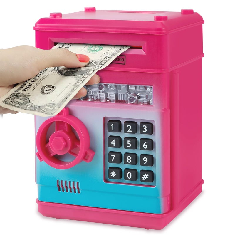 Refasy Kids Piggy Bank for Girls, Password Money Saving Box Piggy Bank Toy, Cash Coin Safe ATM Bank for Kids 3 4 5 6 7 8 9 10 11 12 Year Old Gifts Toys for Boys Girls Birthday (Rose Red) - Image 1