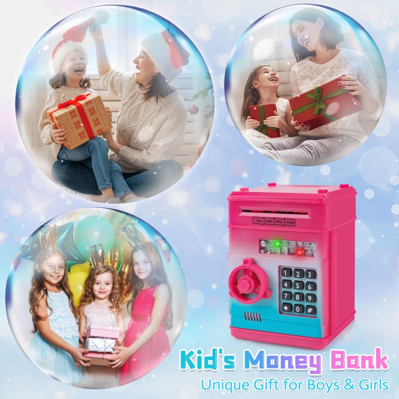 Refasy Kids Piggy Bank for Girls, Password Money Saving Box Piggy Bank Toy, Cash Coin Safe ATM Bank for Kids 3 4 5 6 7 8 9 10 11 12 Year Old Gifts Toys for Boys Girls Birthday (Rose Red) - Image 5