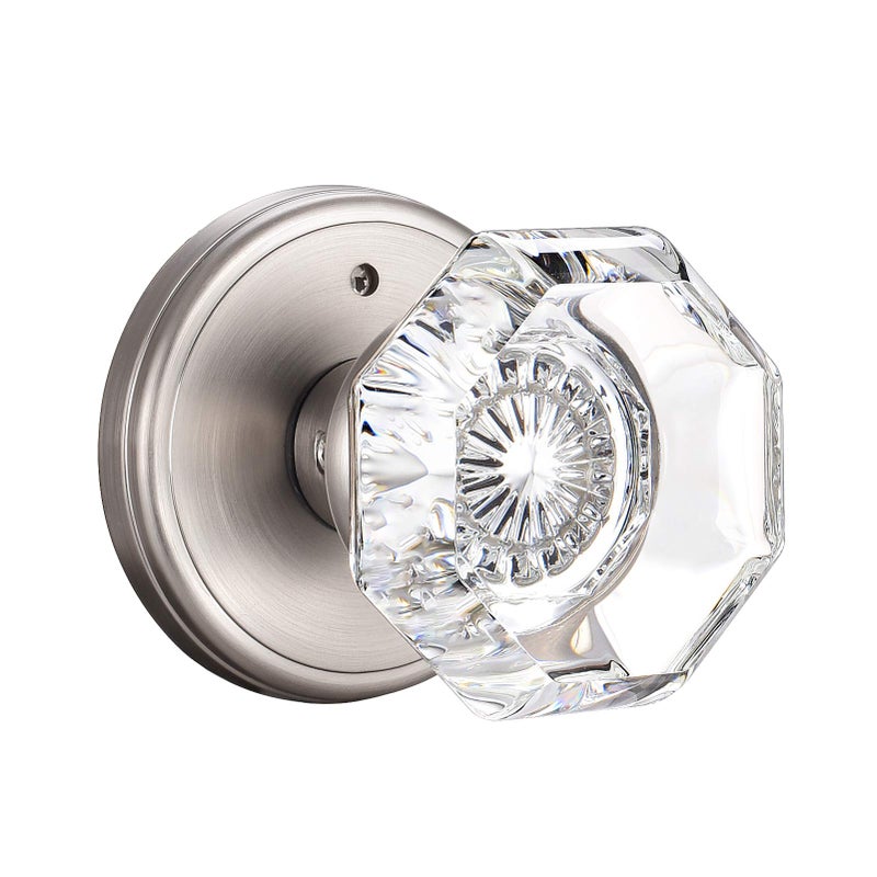 CLCTK Crystal Glass Door Knobs Interior Modern Bathroom Bedroom Door Knobs with Lock Privacy Function Satin Nickel
